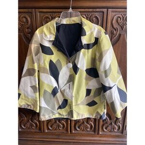Winding River Reversible Jacket Womens Chartreuse Leaf Print Black Solid Coat